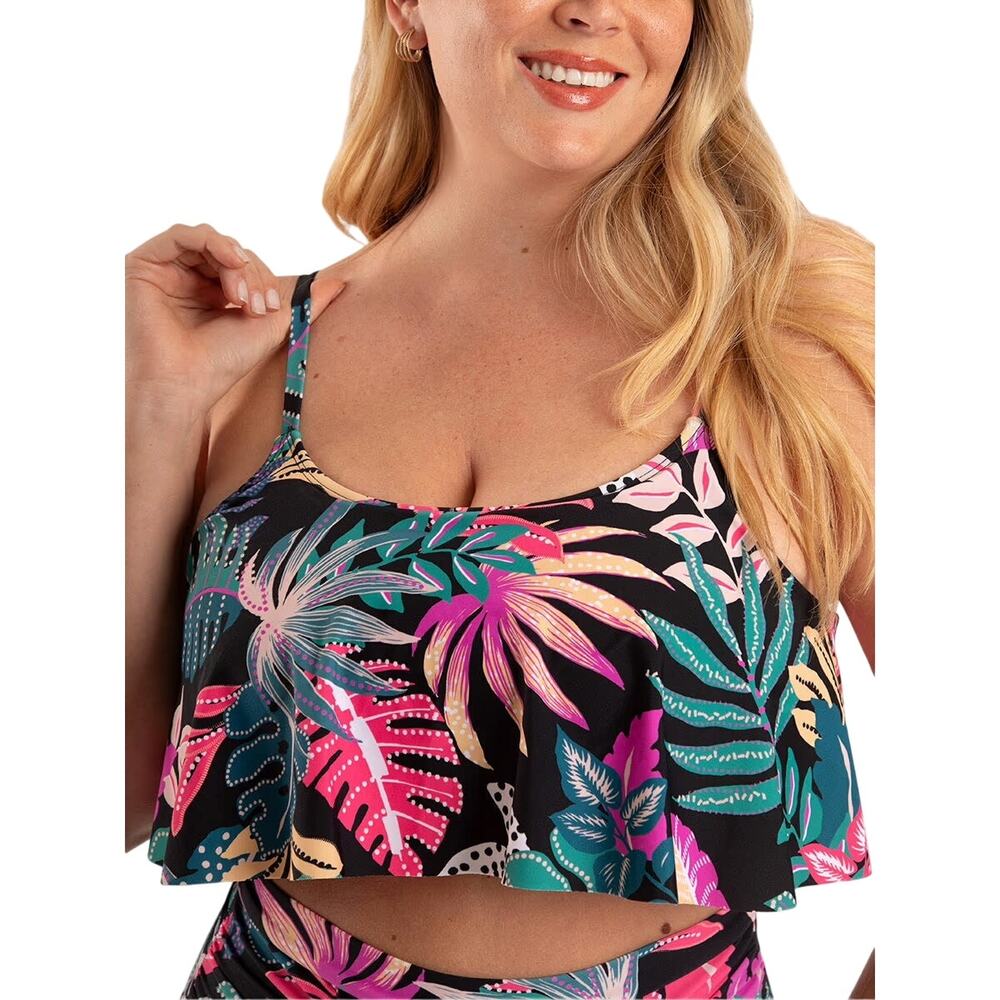SHAPERMINT Bikini Top 4XL Tropical Floral Ruffle Supportive Adjustable NWT